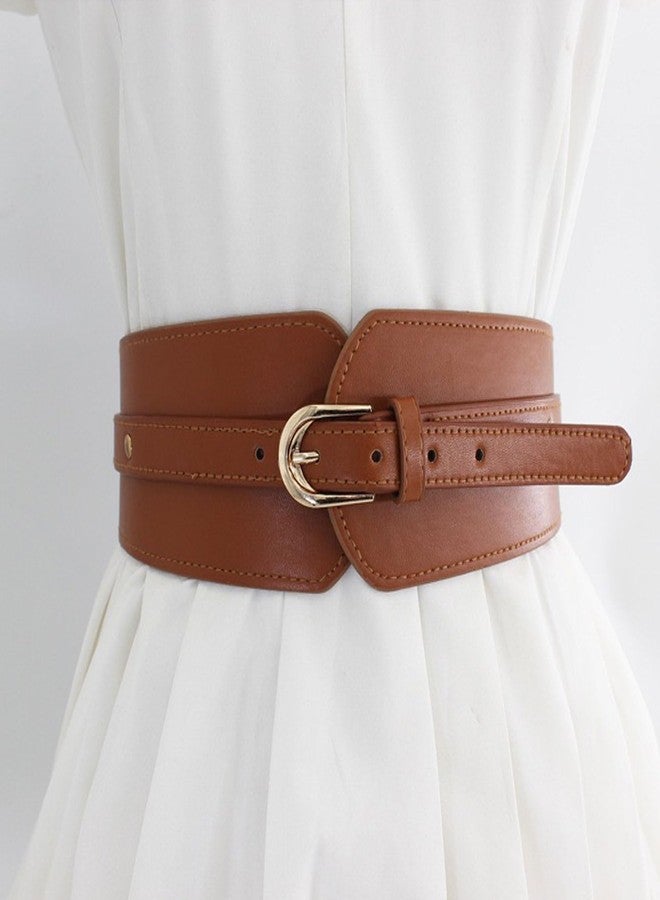 BSOKEIXD Adjustable Women Leather PU Elastic Stretchy Corset Cinch Belt Cinch Belt Fashion Wide Waist Belt Casual Formal Dresses (brown) - Image 2